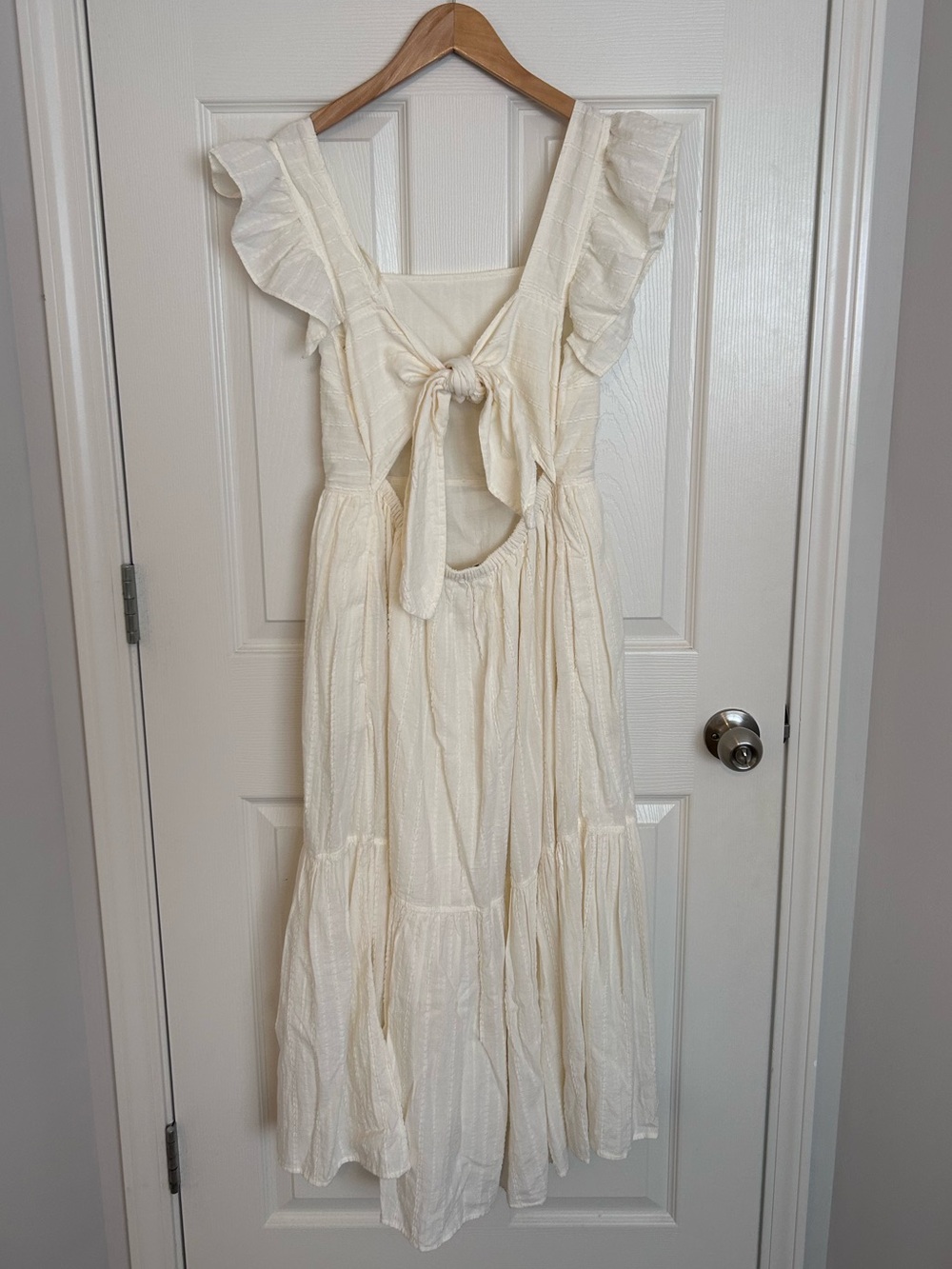 Madewell Ruffle Strap Tiered Midi Dress in Textural Stripe - Picture 2 of 2